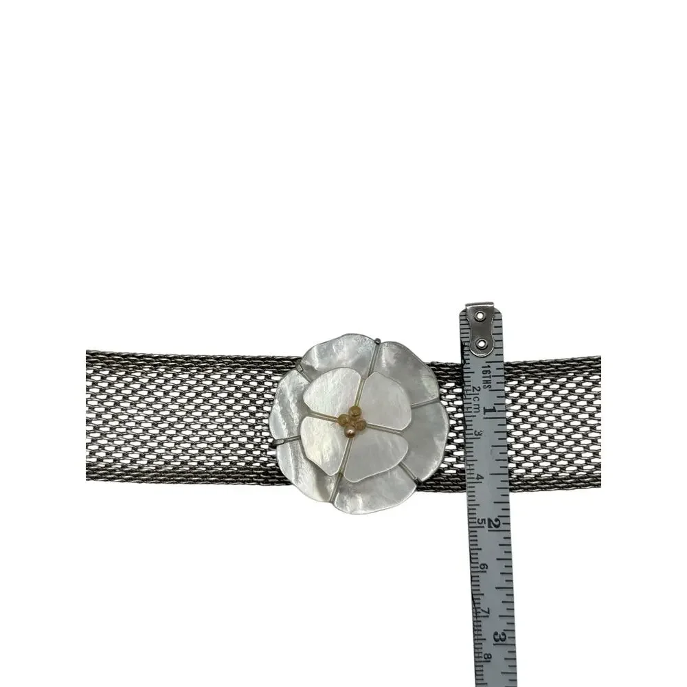 CHANEL Camellia with mesh silver choker collar.